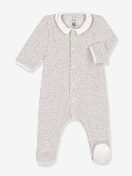 Sleepsuit in Velour for Babies, PETIT BATEAU grey 