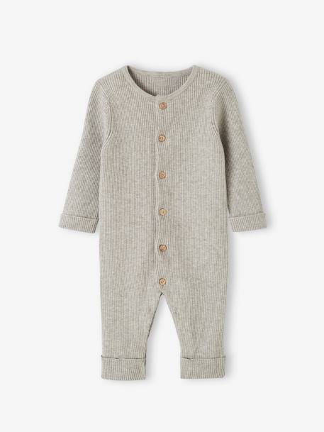 Long Sleeve Jumpsuit in Rib Knit for Babies Beige+Dark Blue+marl grey 