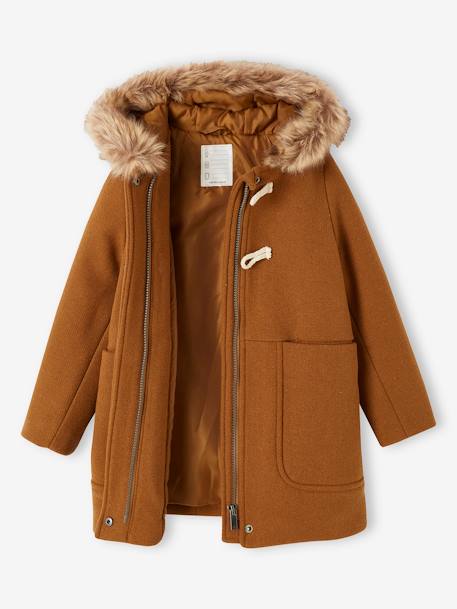 Hooded Duffel Coat with Toggles, in Woollen Fabric, for Girls camel 
