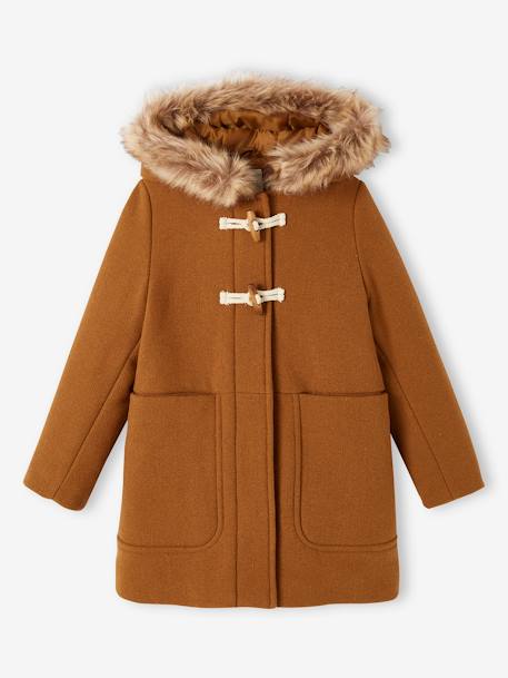 Hooded Duffel Coat with Toggles, in Woollen Fabric, for Girls blush+camel 