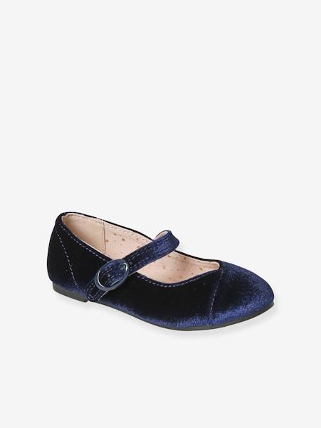 Ballet Pumps in Velour for Girls, Designed for Autonomy navy blue 