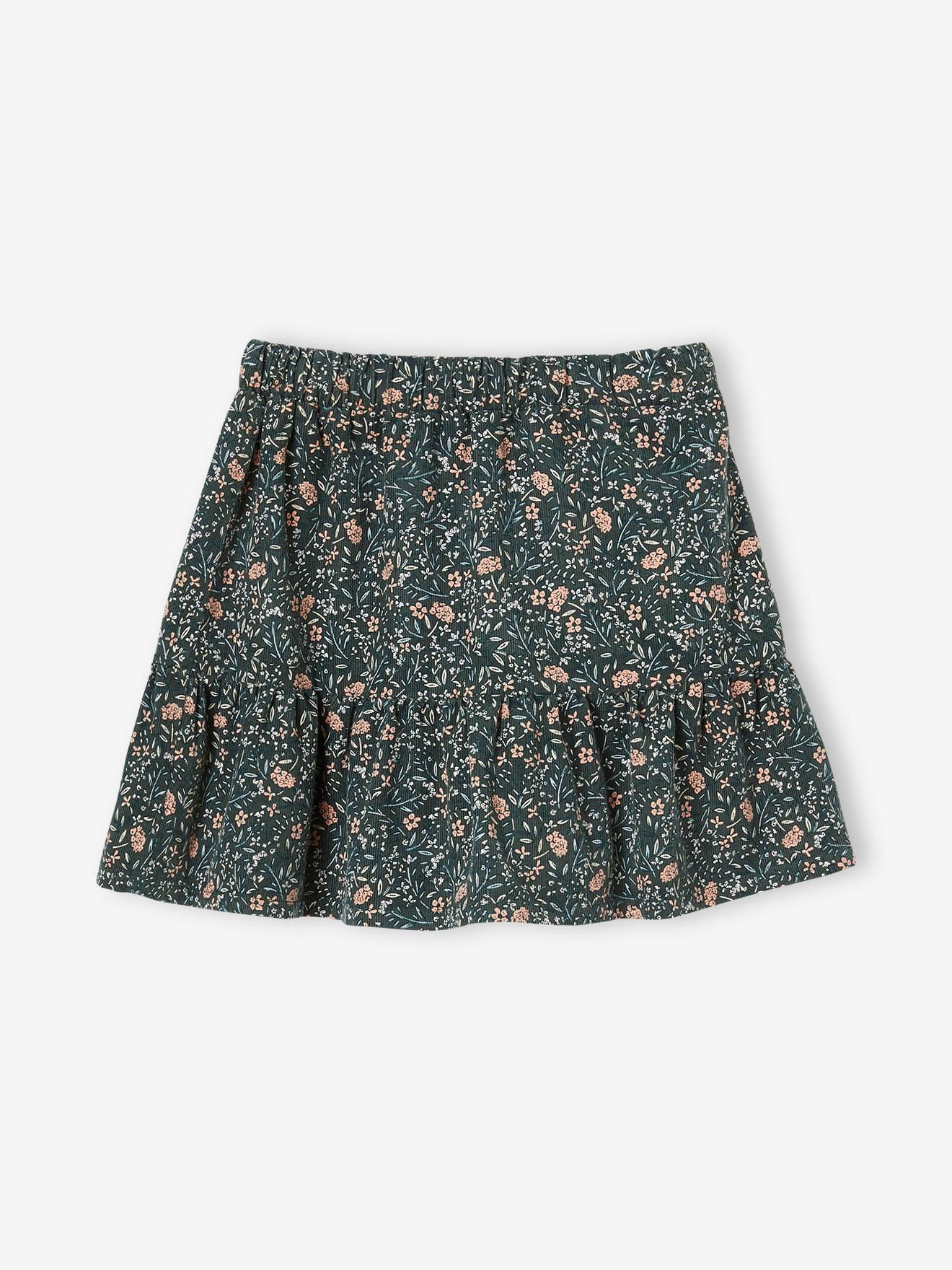 [OMEKASI] flower print corduroy skirtひざ丈スカート