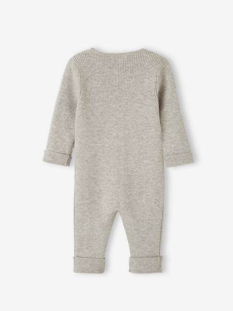 Long Sleeve Jumpsuit in Rib Knit for Babies Beige+Dark Blue+marl grey 