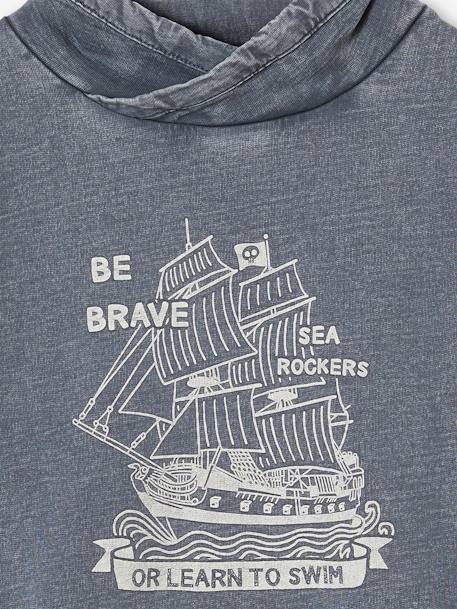 Sweatshirt with Snood Collar, Pirate Ship Motif & Faded Effect for Boys marl grey 