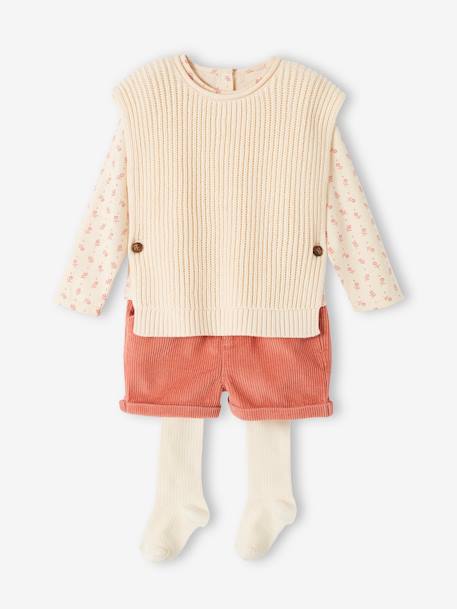 4-Piece Combo for Babies:  Top + Shorts + Jumper +  Tights denim blue+old rose 