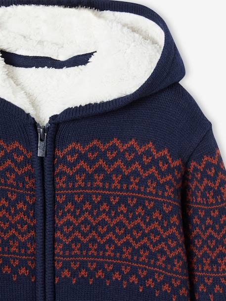 Zipped Jacket with Hood, Sherpa Lining, For Boys marl grey+navy blue 