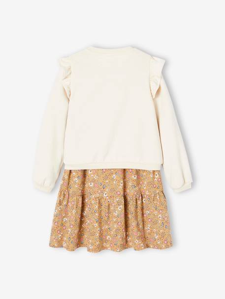 Dress + Cardigan with Ruffles Ensemble for Girls caramel+rosy 