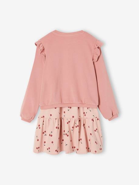 Dress + Cardigan with Ruffles Ensemble for Girls caramel+rosy 