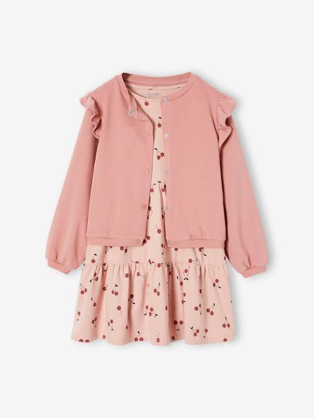 Dress + Cardigan with Ruffles Ensemble for Girls caramel+rosy 