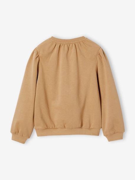 Floral Romantic Sweatshirt, Flatlock Details, for Girls taupe 