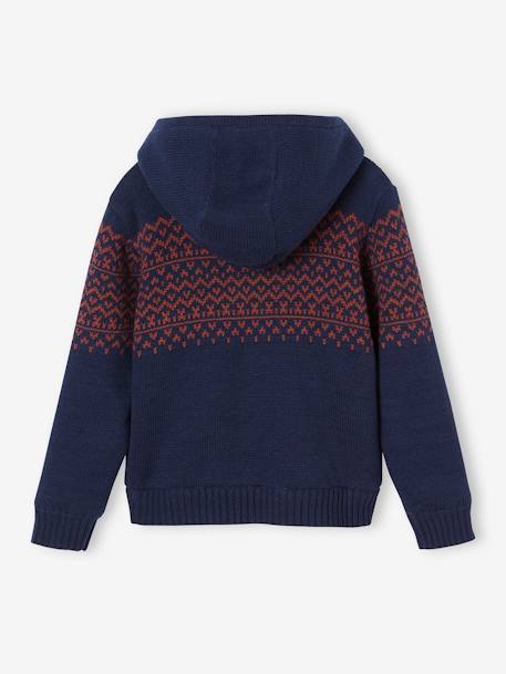 Zipped Jacket with Hood, Sherpa Lining, For Boys marl grey+navy blue 