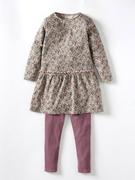 Long Sleeve Printed Dress for Girls ecru+grey green+old rose+printed brown+rosy 