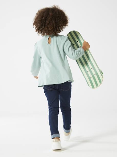 Blouse with Macramé Details, for Girls Dark Blue+Light Green 