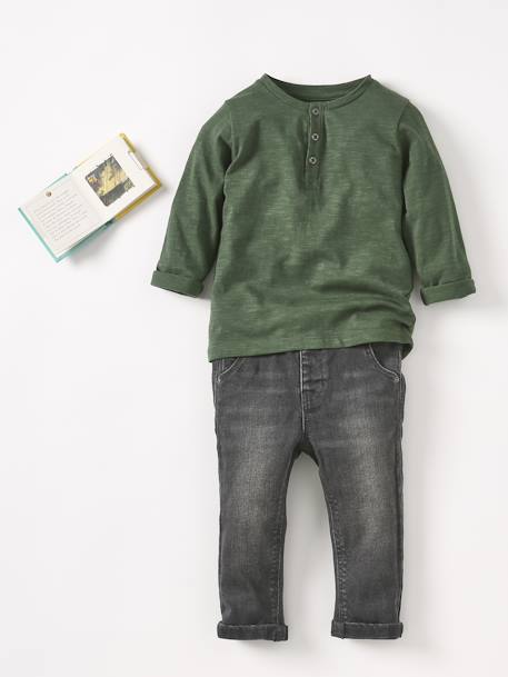 Grandad-Style Long-Sleeved Top for Baby Boys Dark Blue+Dark Green 