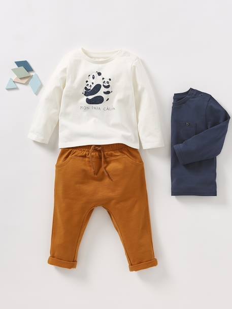 Pack of 2 Long Sleeve Basics Tops for Babies ecru+pecan nut 