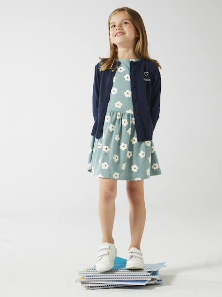 Printed Dress for Girls ecru+emerald green+GREEN DARK ALL OVER PRINTED+pale pink+printed white+striped blue 