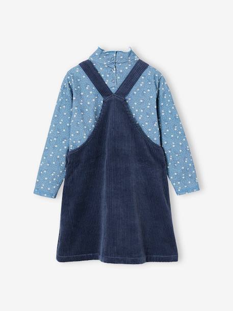 Top + Corduroy Dungaree Dress Outfit for Girls chocolate+night blue 