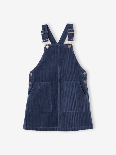 Top + Corduroy Dungaree Dress Outfit for Girls chocolate+night blue 