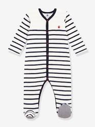 -Striped Sleepsuit in Velour for Babies, PETIT BATEAU