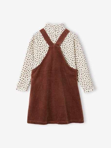 Top + Corduroy Dungaree Dress Outfit for Girls chocolate+night blue 