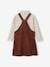 Top + Corduroy Dungaree Dress Outfit for Girls chocolate+night blue 