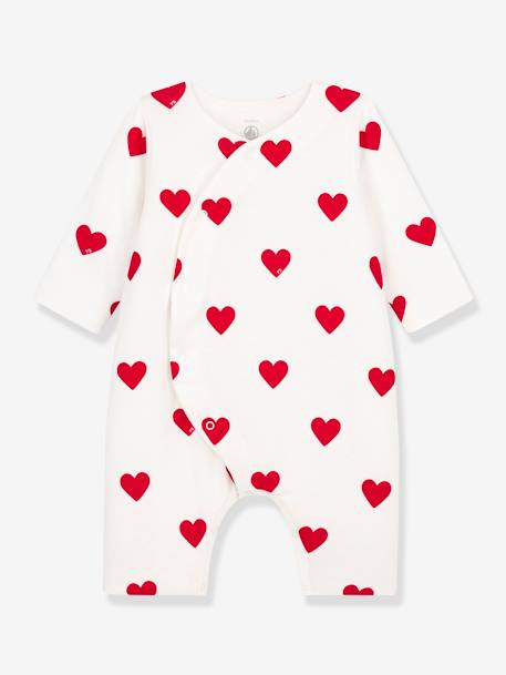 Red Hearts Jumpsuit in Rib Knit for Babies, PETIT BATEAU printed white 