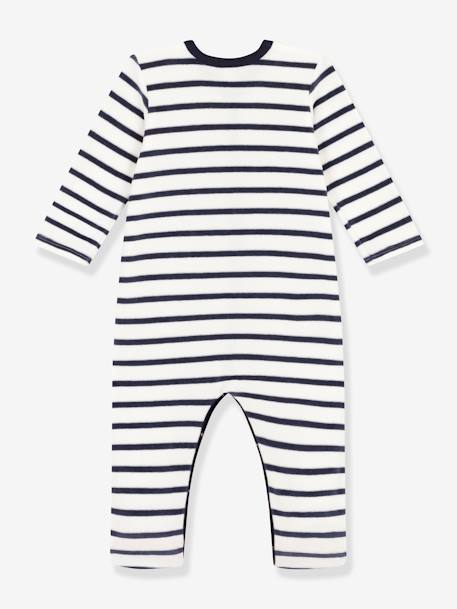 Striped Sleepsuit in Velour for Babies, PETIT BATEAU printed white 