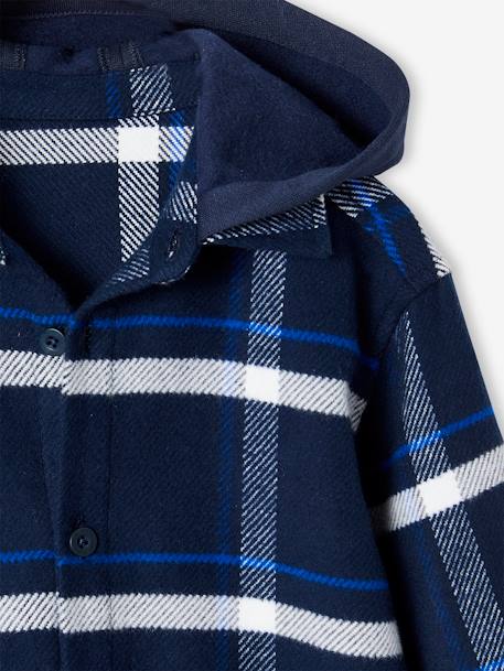 Hooded Flannel Shirt with Large Checks for Boys navy blue 