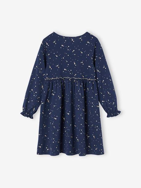 Occasion Wear Dress with Iridescent Stars Motifs for Girls green+navy blue+red 