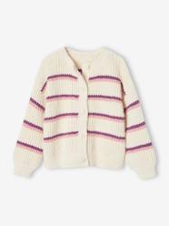 Girls-Cardigans, Jumpers & Sweatshirts-Striped Cardigan in Chenille Knit for Girls