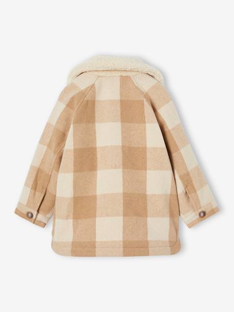 Shacket-Style Coat in Chequered Wool for Girls chequered brown+chequered pink 