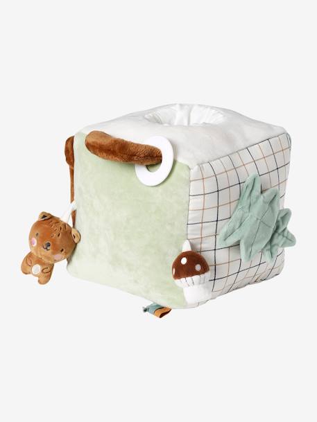 Large Activity Cube in Fabric, Green Forest brown 