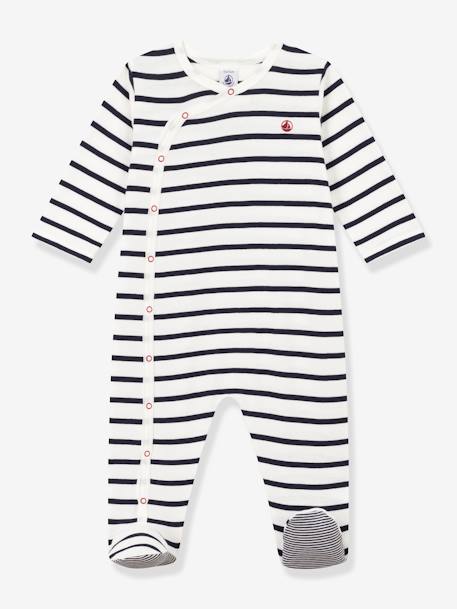 Striped Sleepsuit in Rib Knit for Babies, PETIT BATEAU printed white 