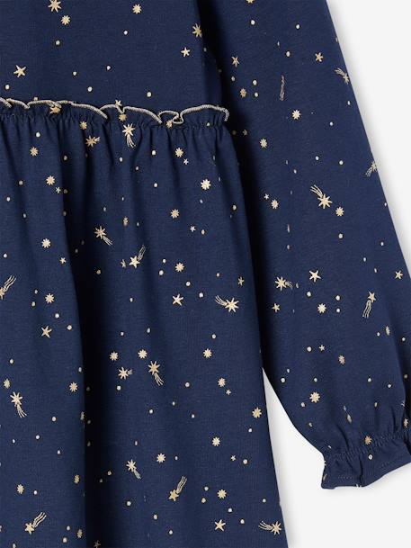 Occasion Wear Dress with Iridescent Stars Motifs for Girls green+navy blue+red 