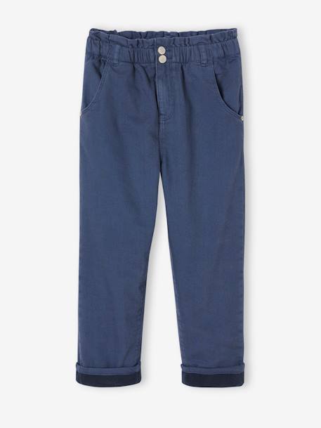 Paperbag-Style Trousers with Polar Fleece Lining for Girls night blue+old rose 