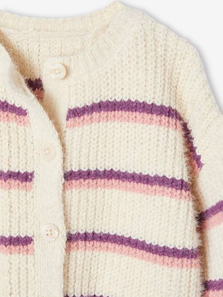 Striped Cardigan in Chenille Knit for Girls ecru 