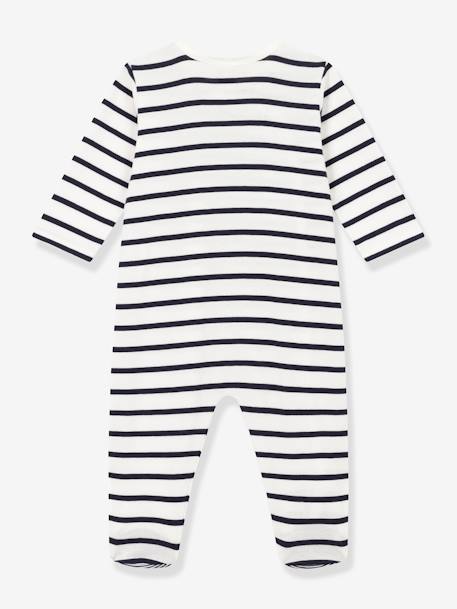 Striped Sleepsuit in Rib Knit for Babies, PETIT BATEAU printed white 