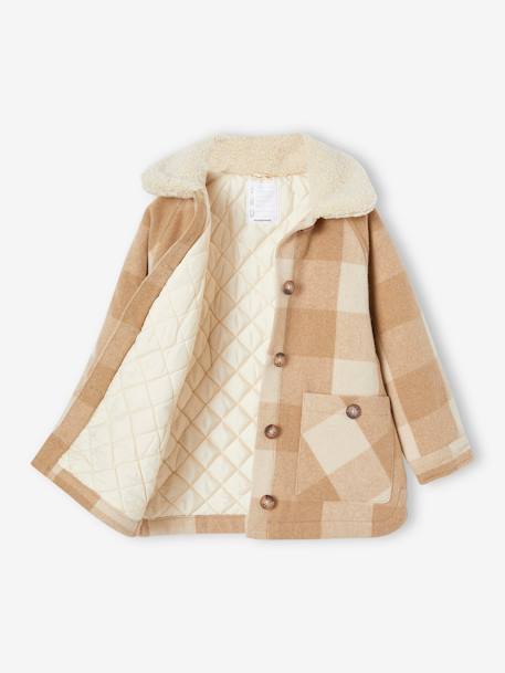 Shacket-Style Coat in Chequered Wool for Girls chequered brown+chequered pink 