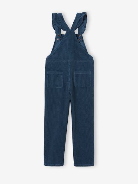 Corduroy Dungarees with Ruffles on Straps for Girls caramel+dusky pink+navy blue 