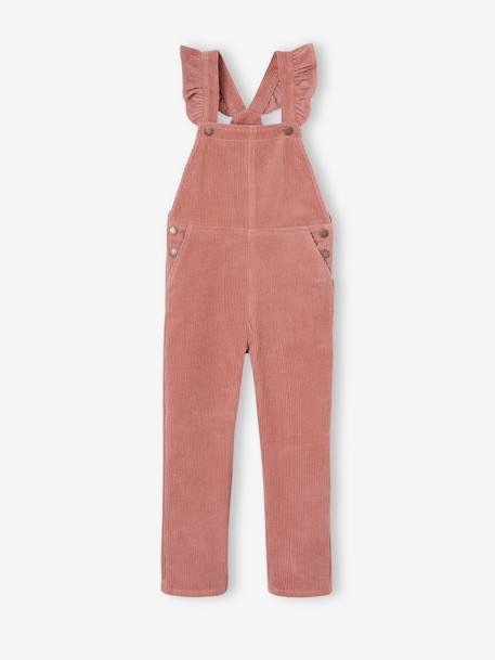 Corduroy Dungarees with Ruffles on Straps for Girls caramel+dusky pink+navy blue 