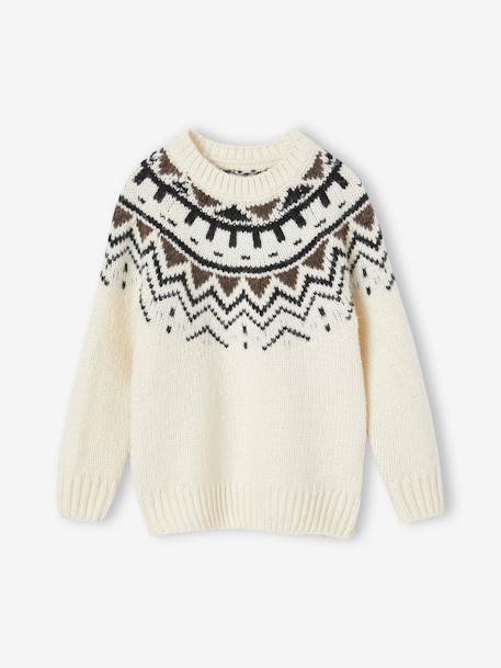 Jacquard Knit Jumper, Round Neckline, for Boys beige 