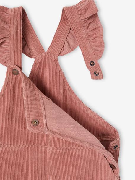 Corduroy Dungarees with Ruffles on Straps for Girls caramel+dusky pink+navy blue 