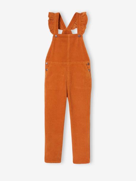 Corduroy Dungarees with Ruffles on Straps for Girls caramel+dusky pink+navy blue 