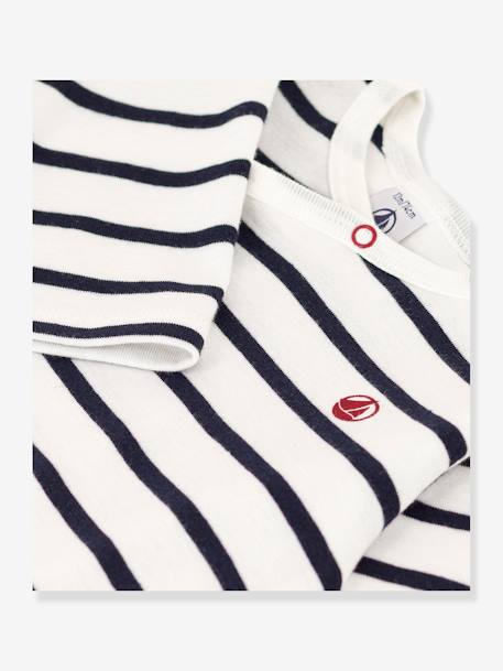 Striped Sleepsuit in Rib Knit for Babies, PETIT BATEAU printed white 