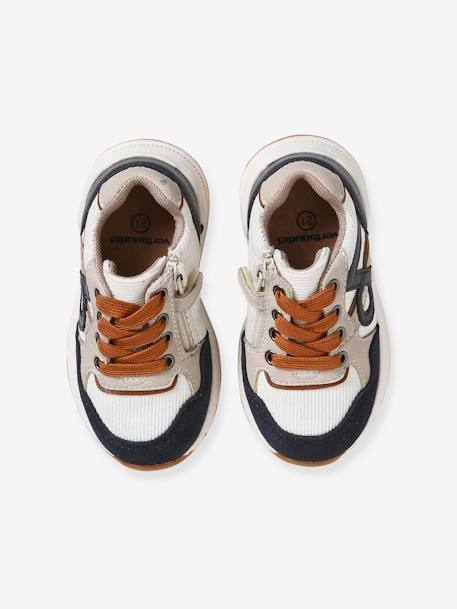 Trainers with Laces & Zip, for Babies denim blue+ecru 