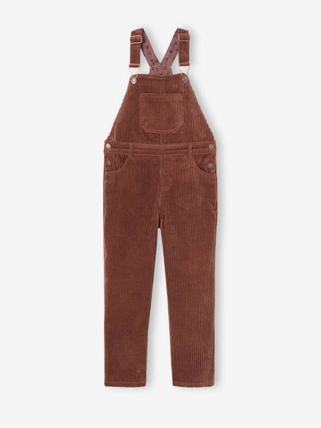 Corduroy Dungarees for Girls chocolate+peach 