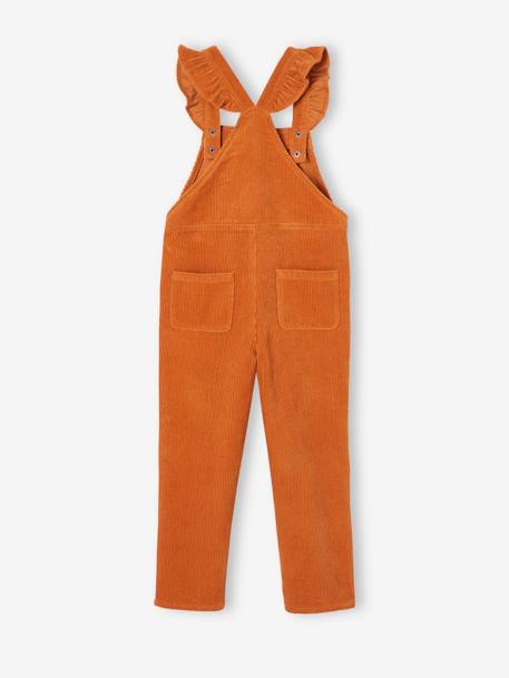 Corduroy Dungarees with Ruffles on Straps for Girls caramel+dusky pink+navy blue 