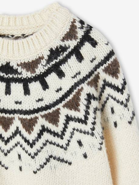 Jacquard Knit Jumper, Round Neckline, for Boys beige 