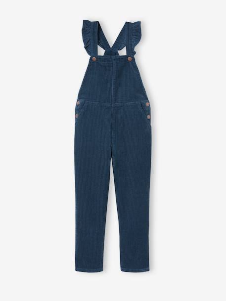 Corduroy Dungarees with Ruffles on Straps for Girls caramel+dusky pink+navy blue 