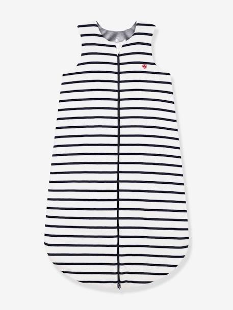 Striped Baby Sleeping Bag in Cotton, PETIT BATEAU printed white 